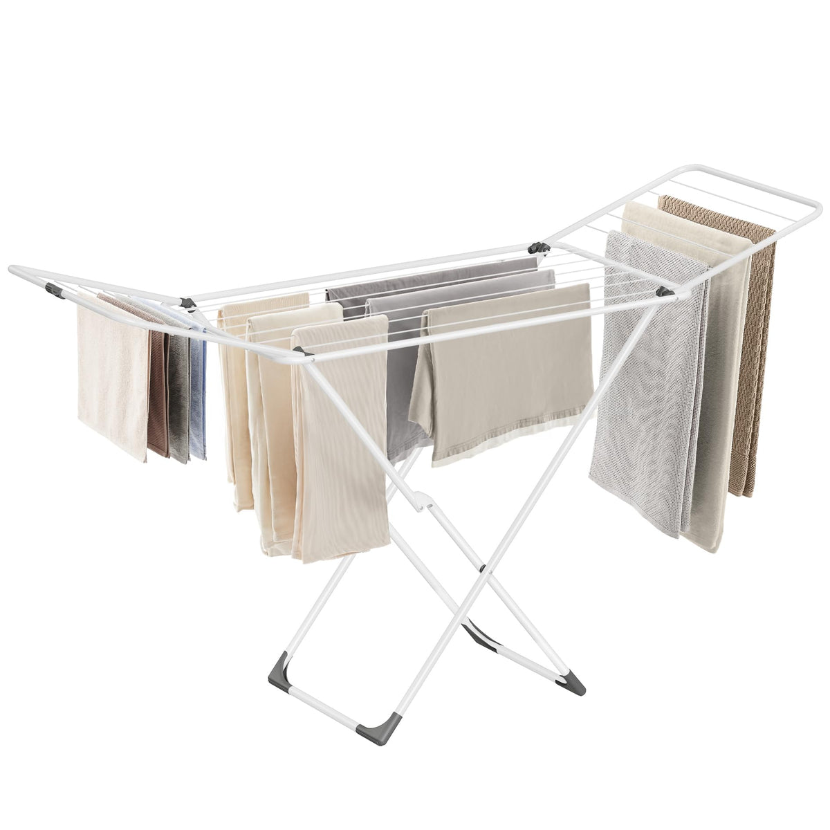 SONGMICS drying rack with 17-rod layout enables efficient air-drying of linens.