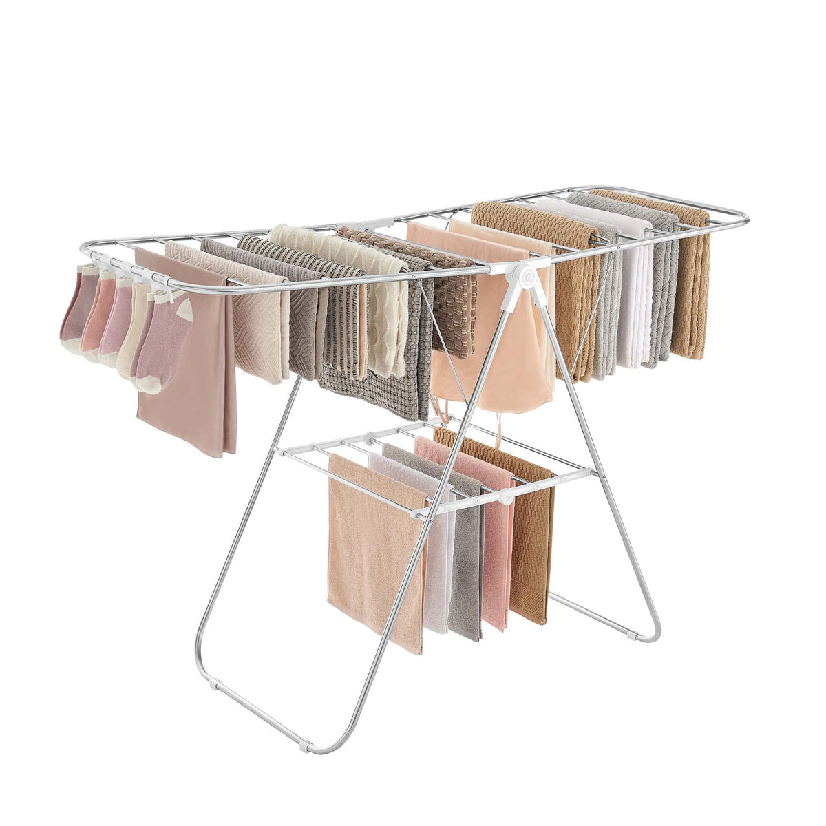 SONGMICS drying rack showing 24 rods for large loads