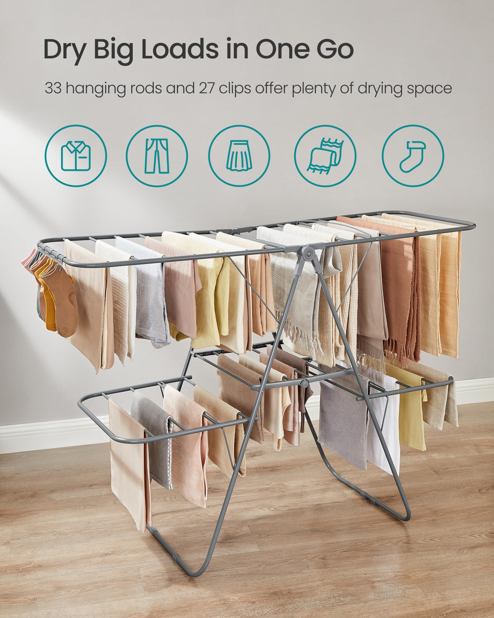 SONGMICS rack includes 27 sock clips to keep small garments in place