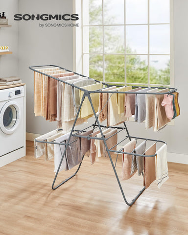SONGMICS four-wing rack with 33 rails maximizing drying capacity for bulk laundry