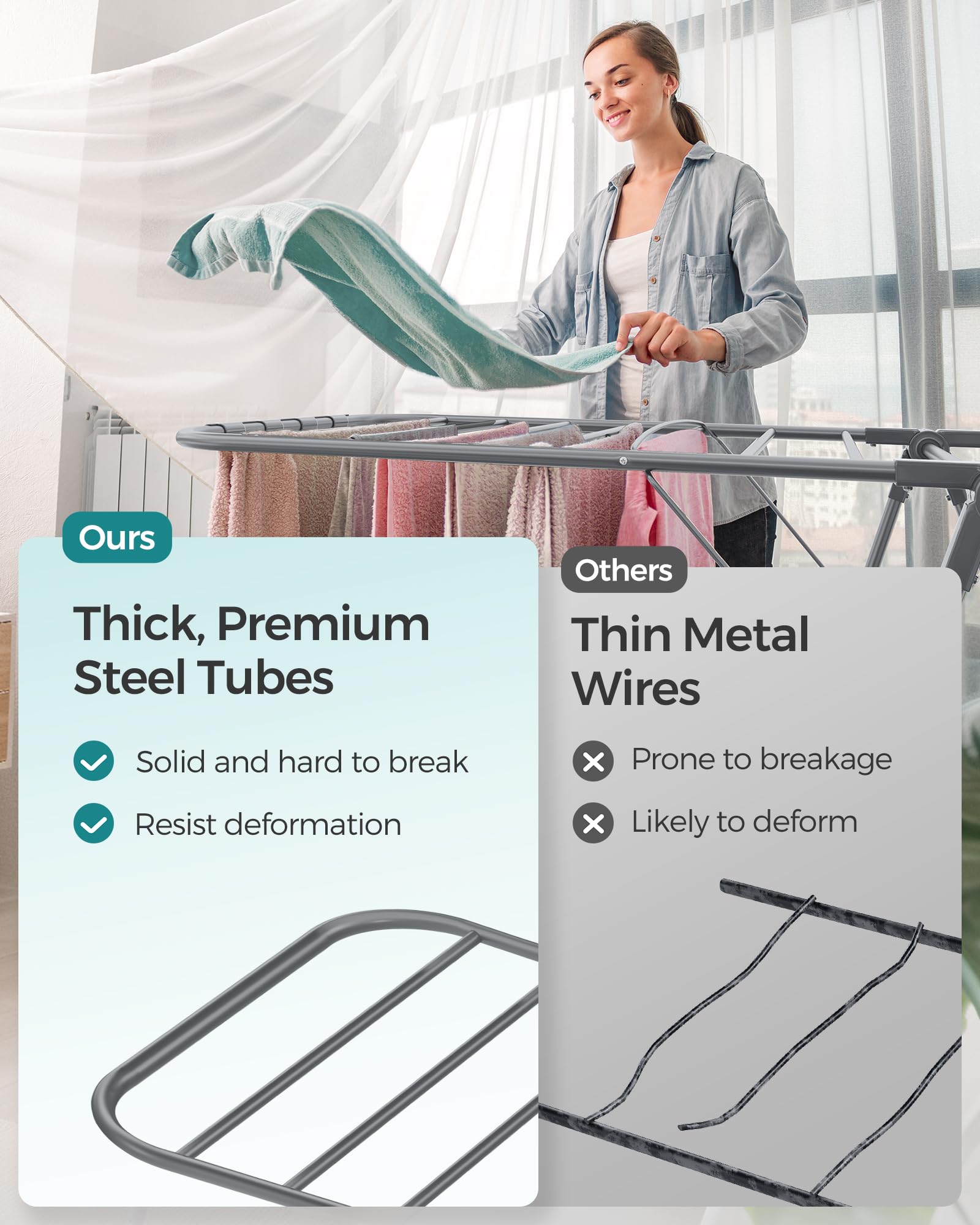 SONGMICS free-standing airer suitable for compact spaces and larger patios