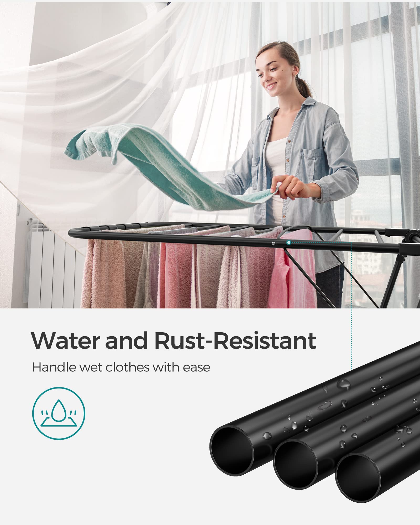 SongMics drying rack works indoors or outdoors for flexible drying.