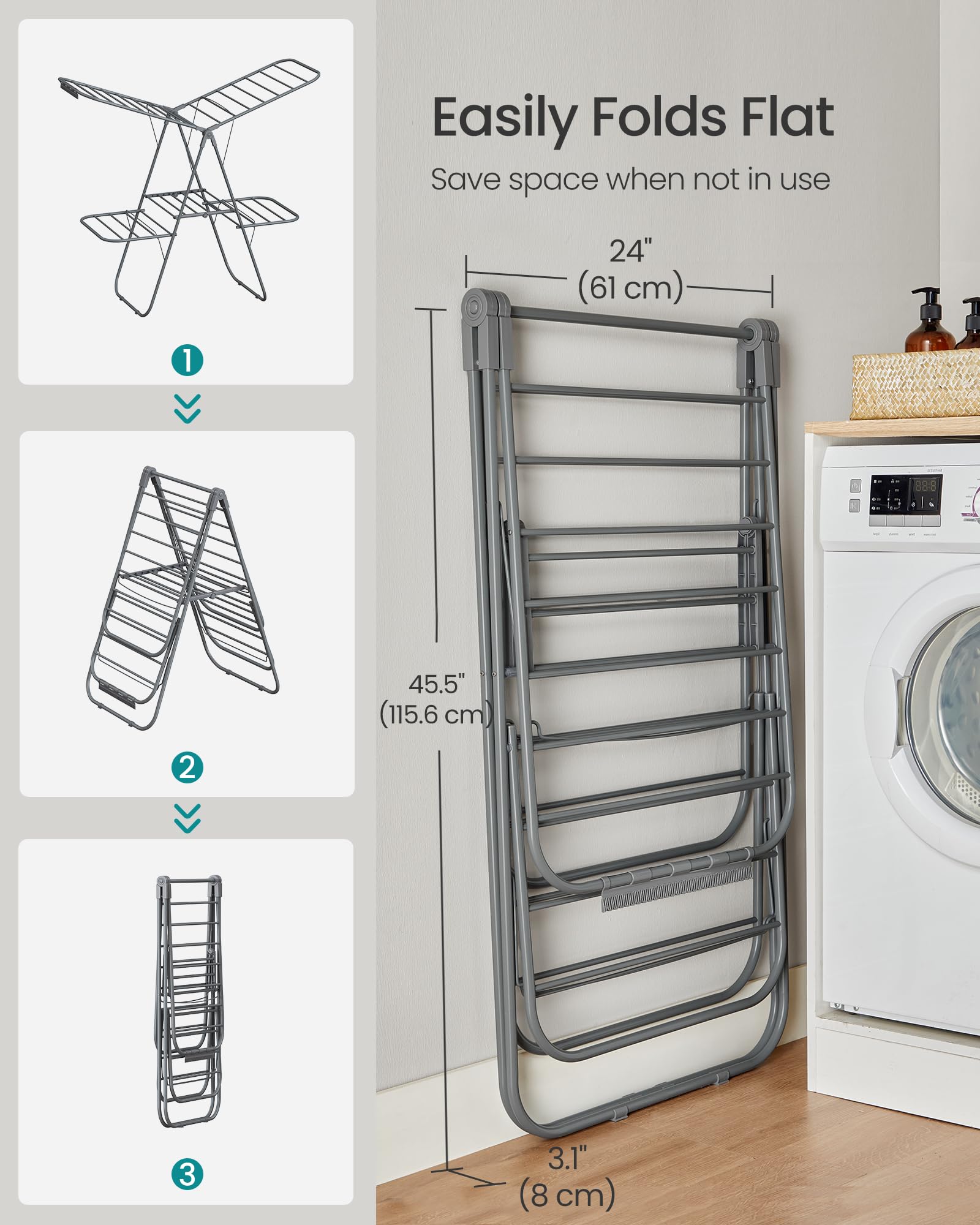SONGMICS rust-resistant steel frame endures damp laundry days