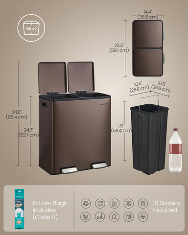 SONGMICS dual-compartment design supports recycling and trash separation.