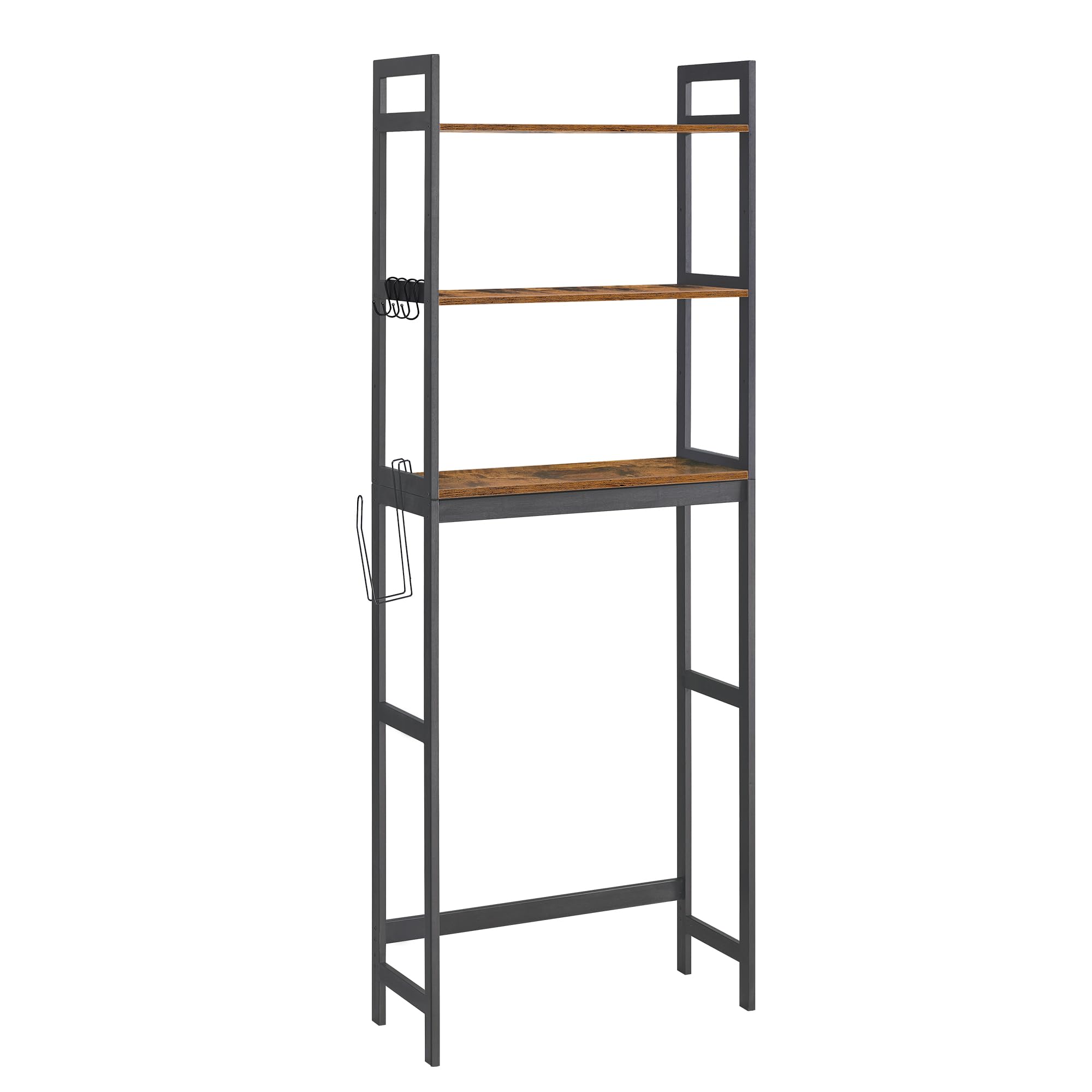 SONGMICS three-tier organizer under the toilet adds convenient storage space.