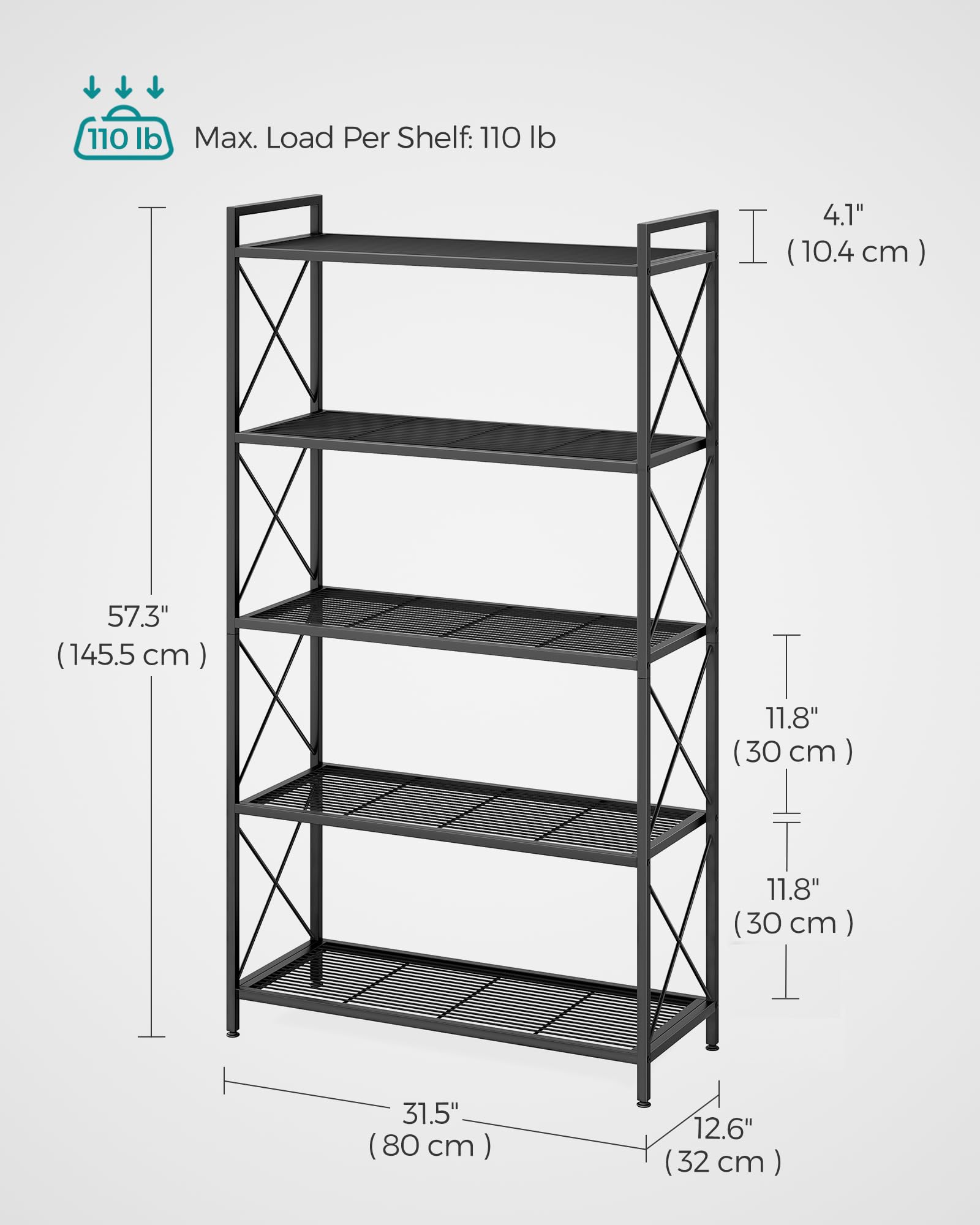 SONGMICS durable steel frame supports heavy loads for flexible storage.
