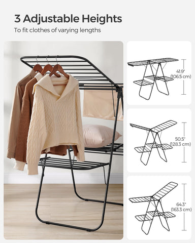 Rust-resistant steel frame suitable for damp laundry indoors or outdoors.