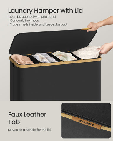 Songmics lid and PU handle keep laundry dust-free and easy to access