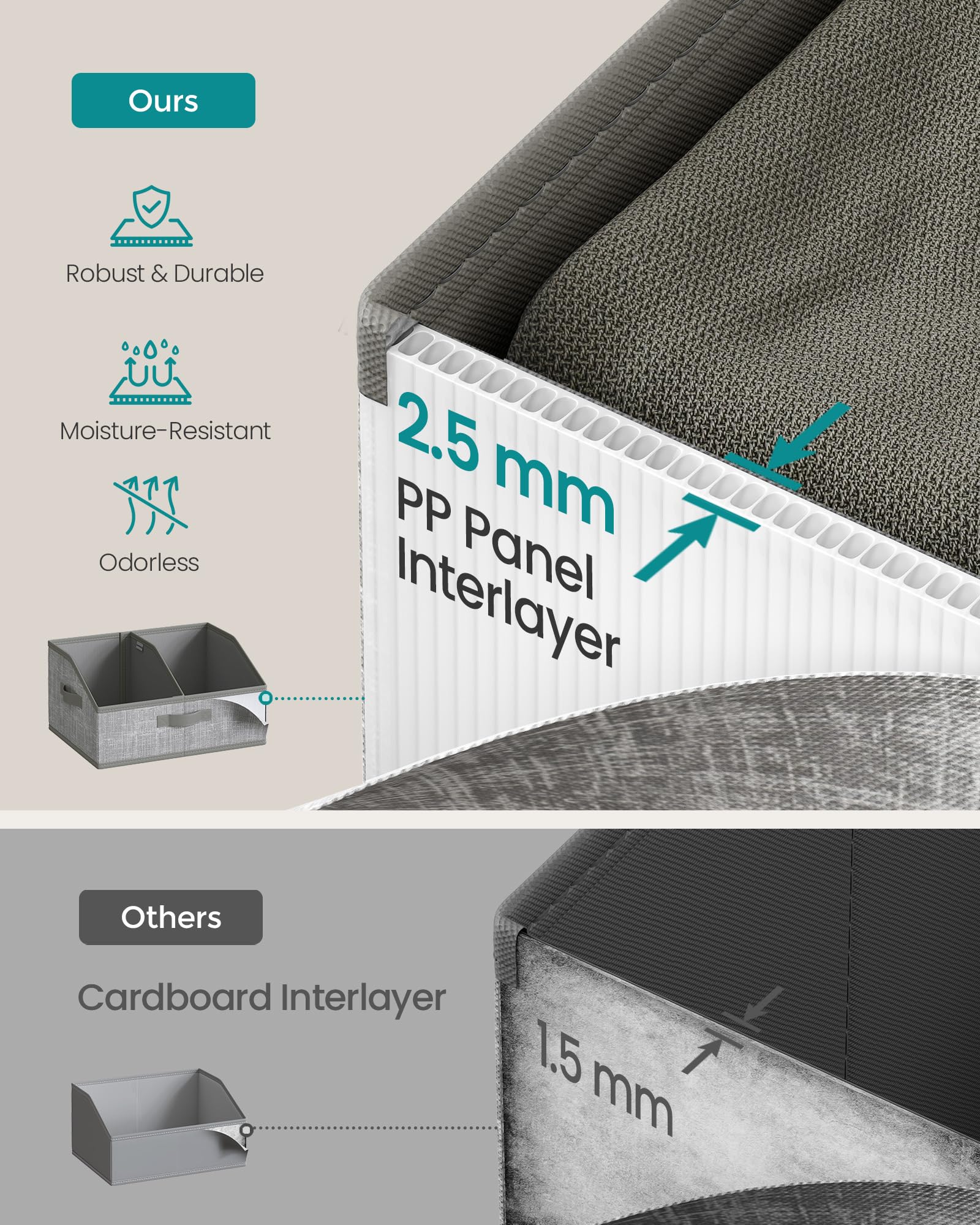 SONGMICS easy-access trapezoidal opening for quick item viewing.