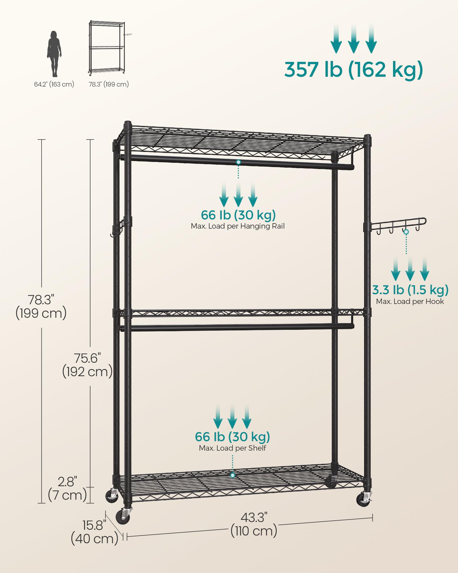 SONGMICS easy assembly with cone sleeve design, tool-free setup