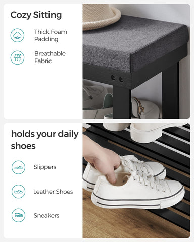 Songmics entryway shoe organization keeps footwear off the floor for a tidy space.