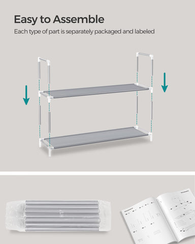 Songmics entryway setup with 10-tier rack for organized footwear and gear
