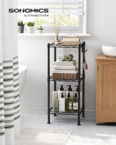 SONGMICS extendable design shelf showing adjustable height for flexible storage