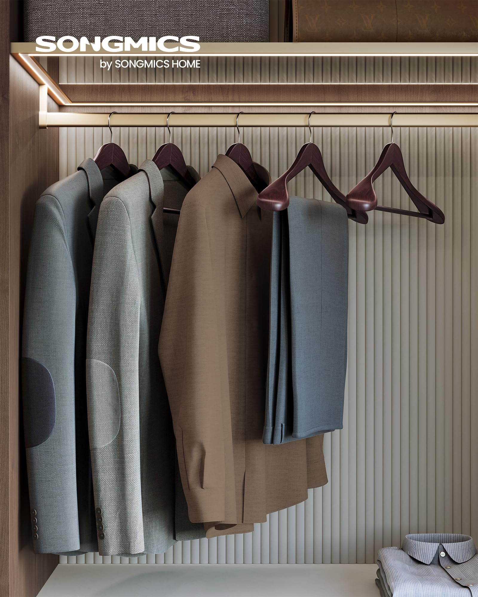 SONGMICS wooden hanger with solid construction for jackets and coats.