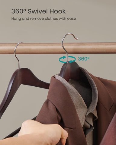 SONGMICS mahogany finish hanger adds elegance while protecting fabrics.
