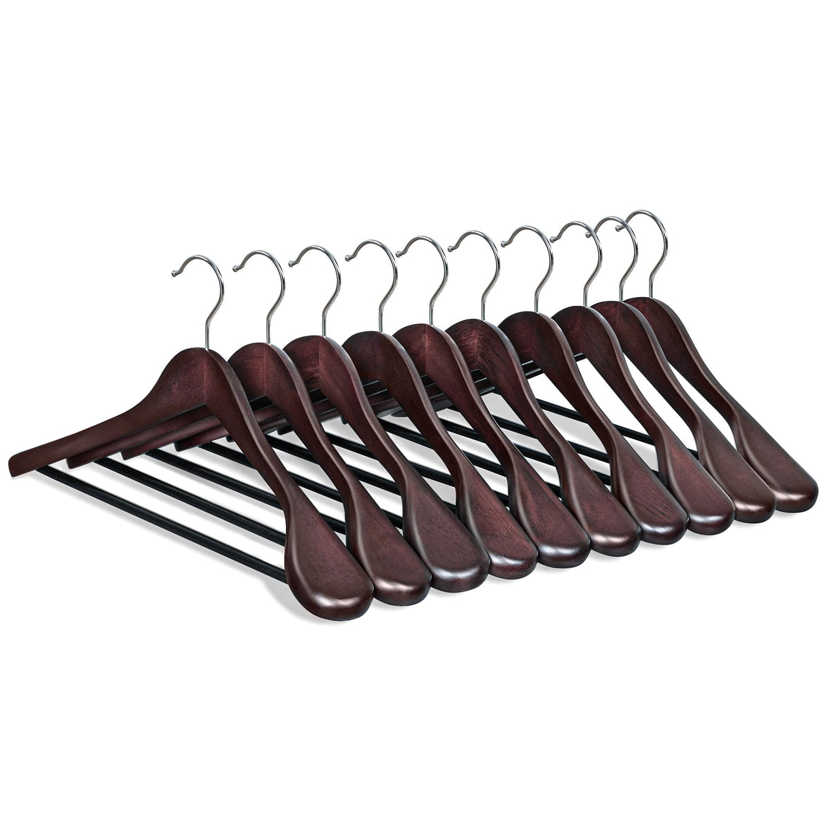 SONGMICS extra-wide wooden hanger with broad shoulders keeps suits pristine.