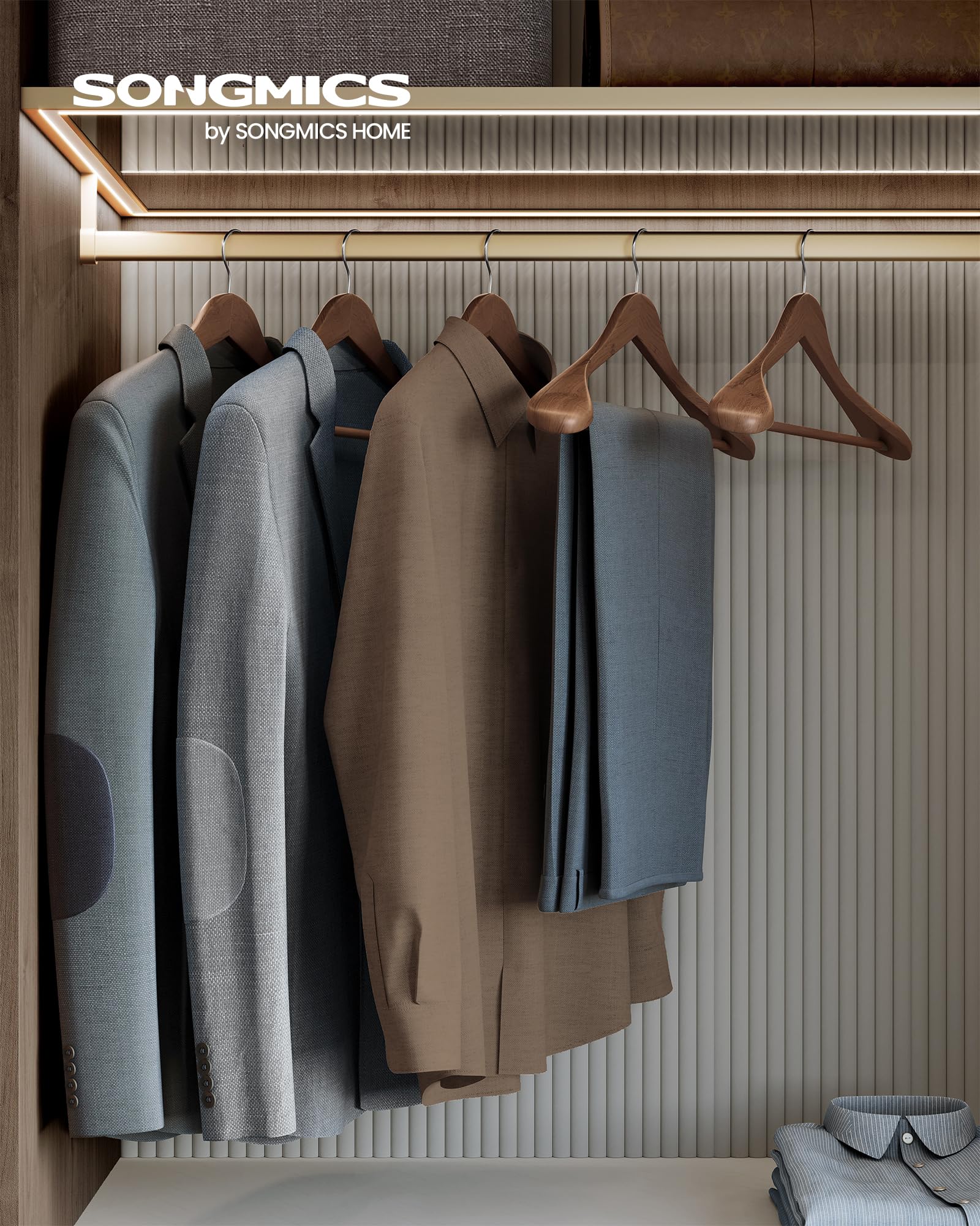 SongMics extra-wide hangers show contoured shoulders that keep jackets and suits in shape.