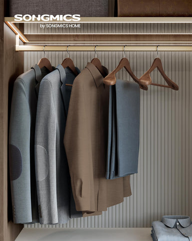 SongMics extra-wide hangers show contoured shoulders that keep jackets and suits in shape.