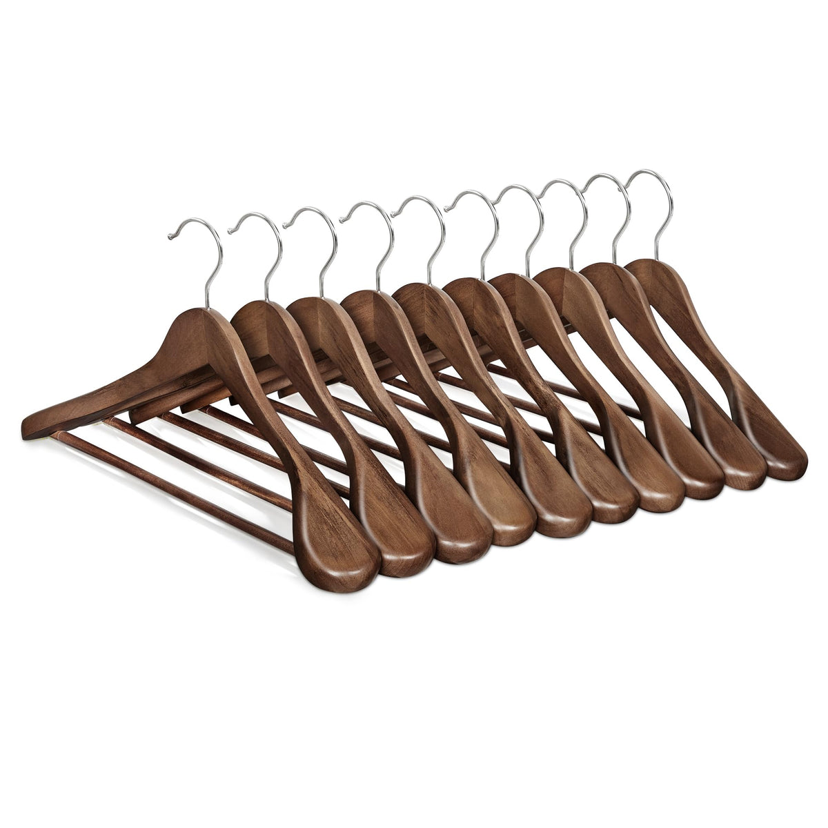 SongMics extra-wide wooden hangers with walnut finish display elegant storage and wardrobe organization.