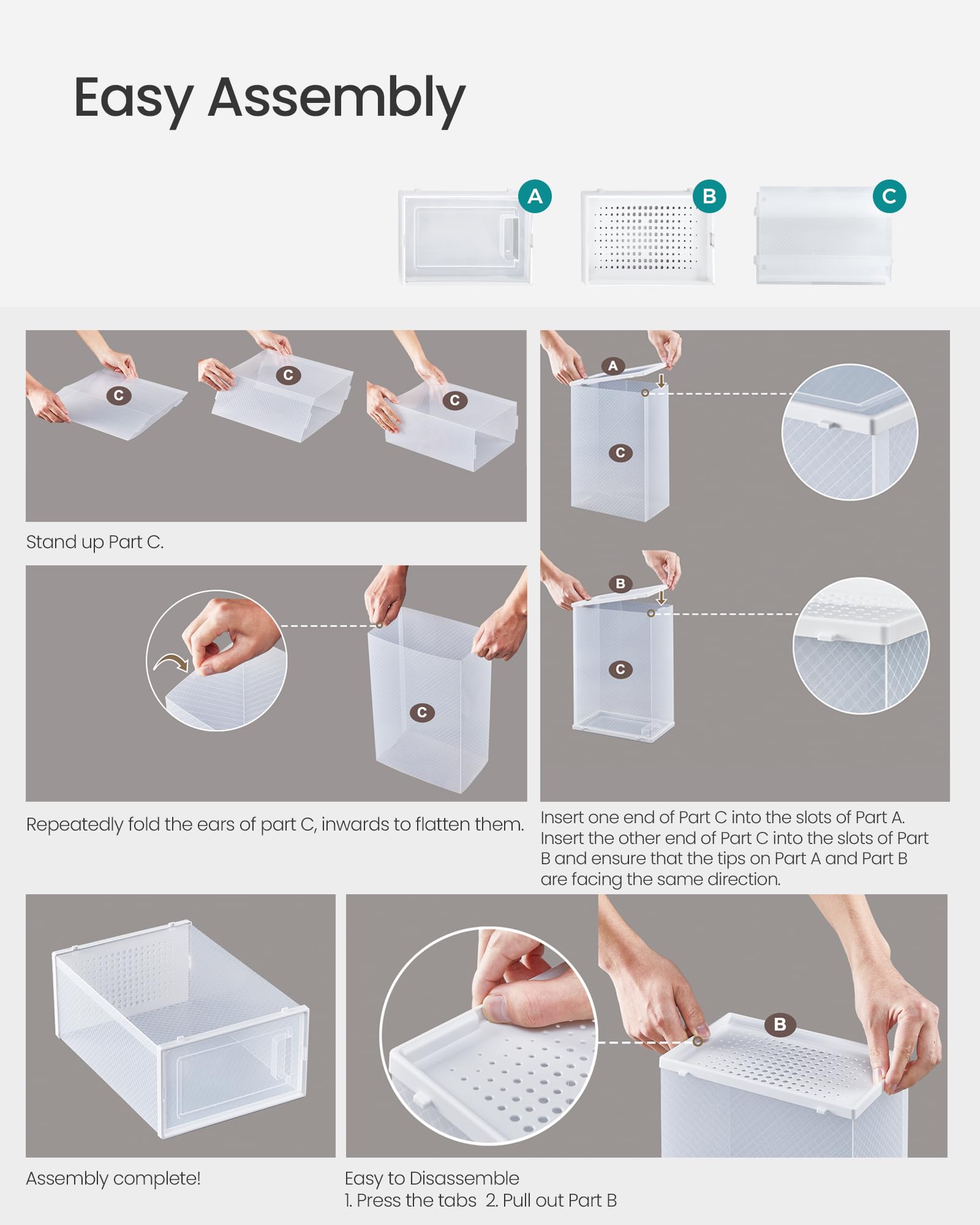 SONGMICS flat-pack design enables quick assembly and stackable storage.