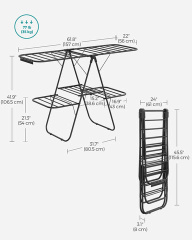 Free-standing design fits tight spaces and folds flat for storage.