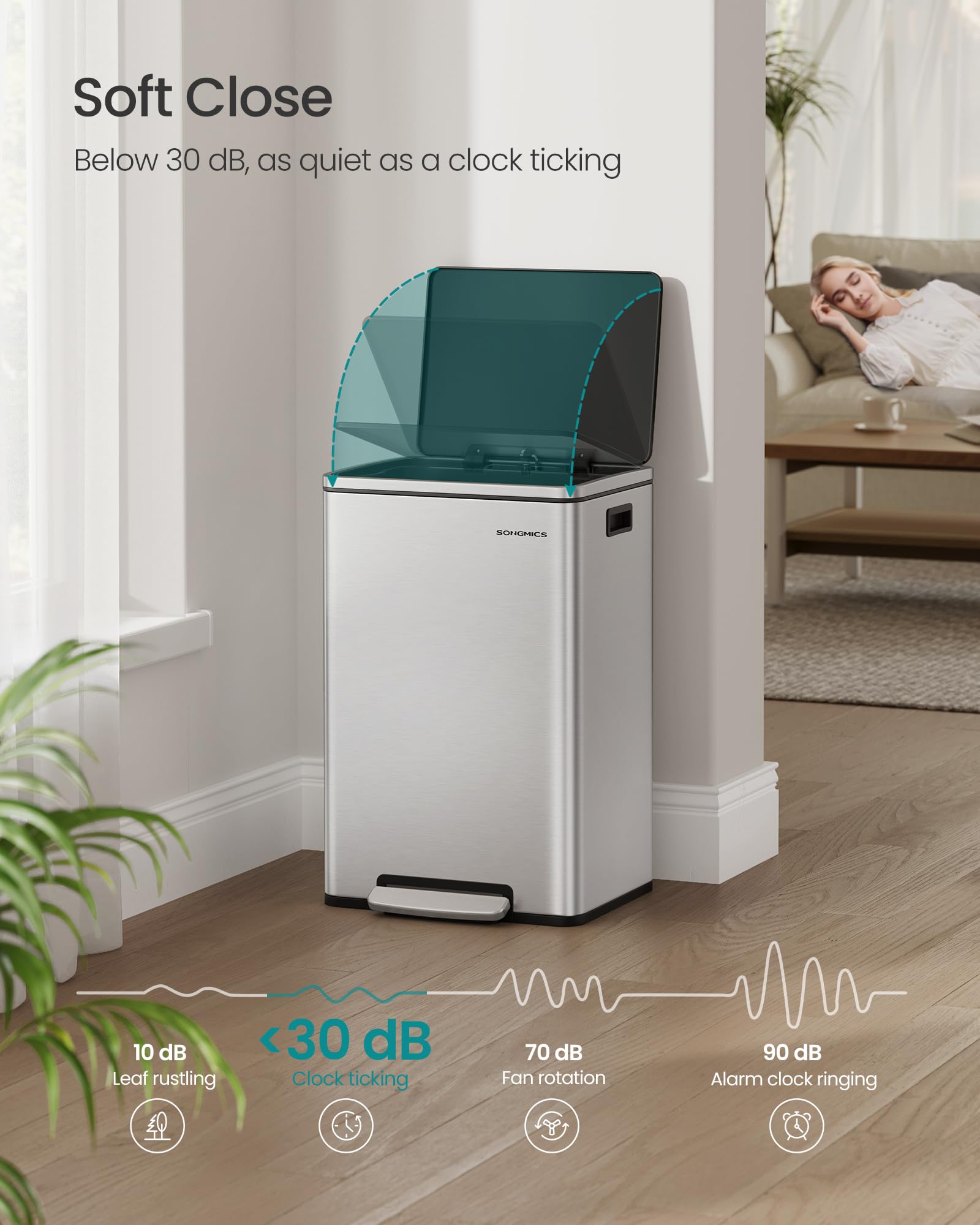 SONGMICS foot-pedal operation for hands-free waste disposal