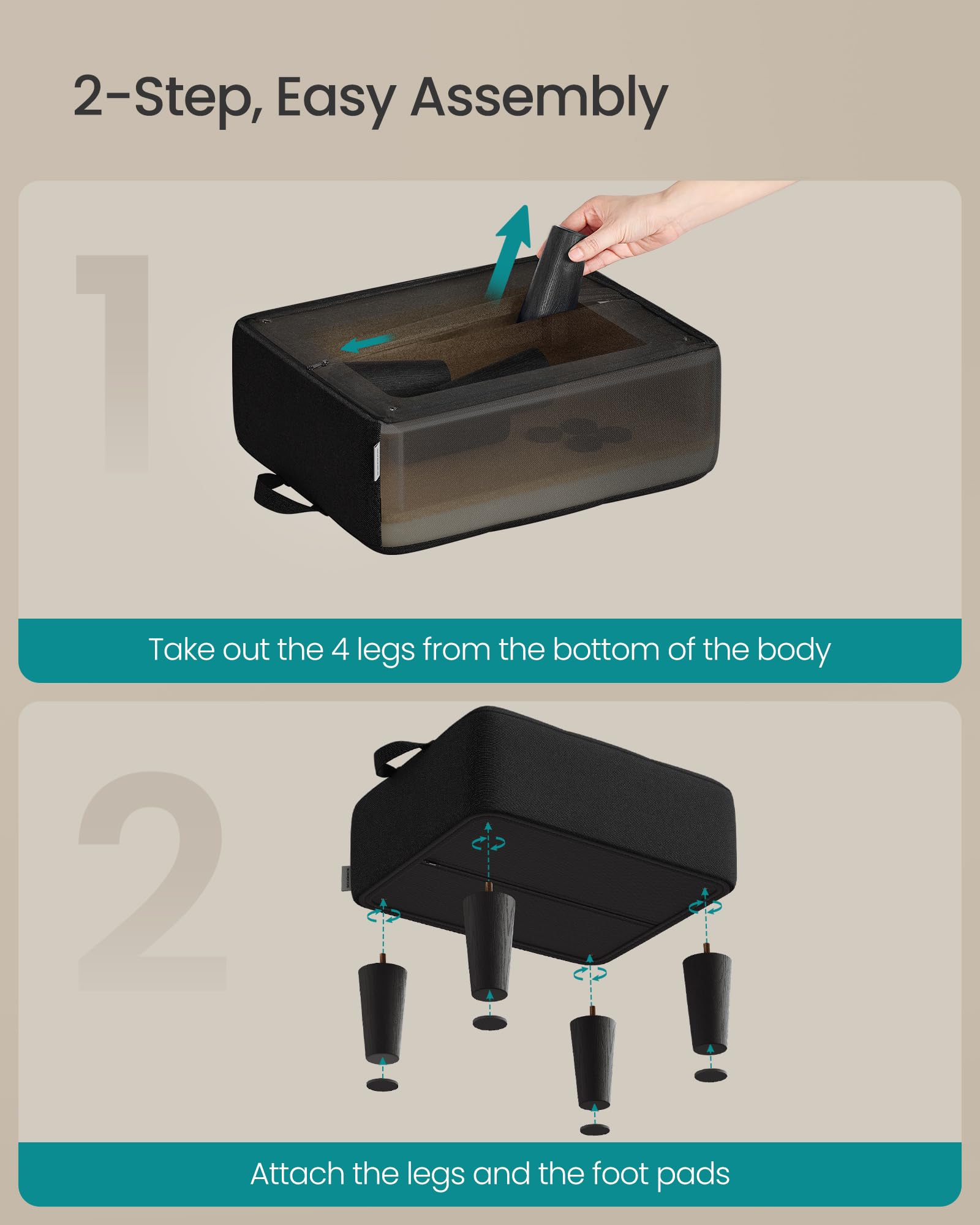 Songmics foot stool carry handle for easy movement between rooms