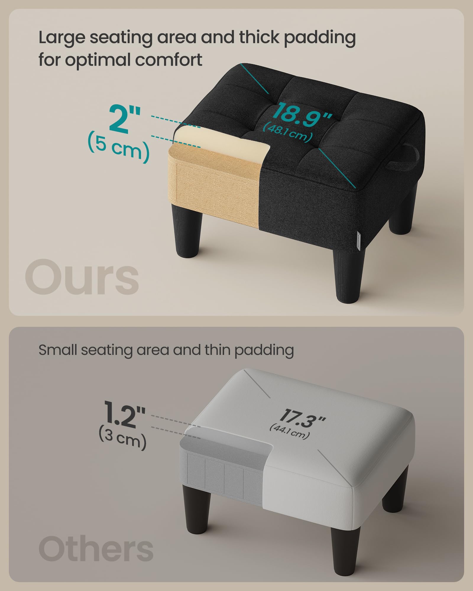 Songmics foot stool foam padding adds lasting comfort