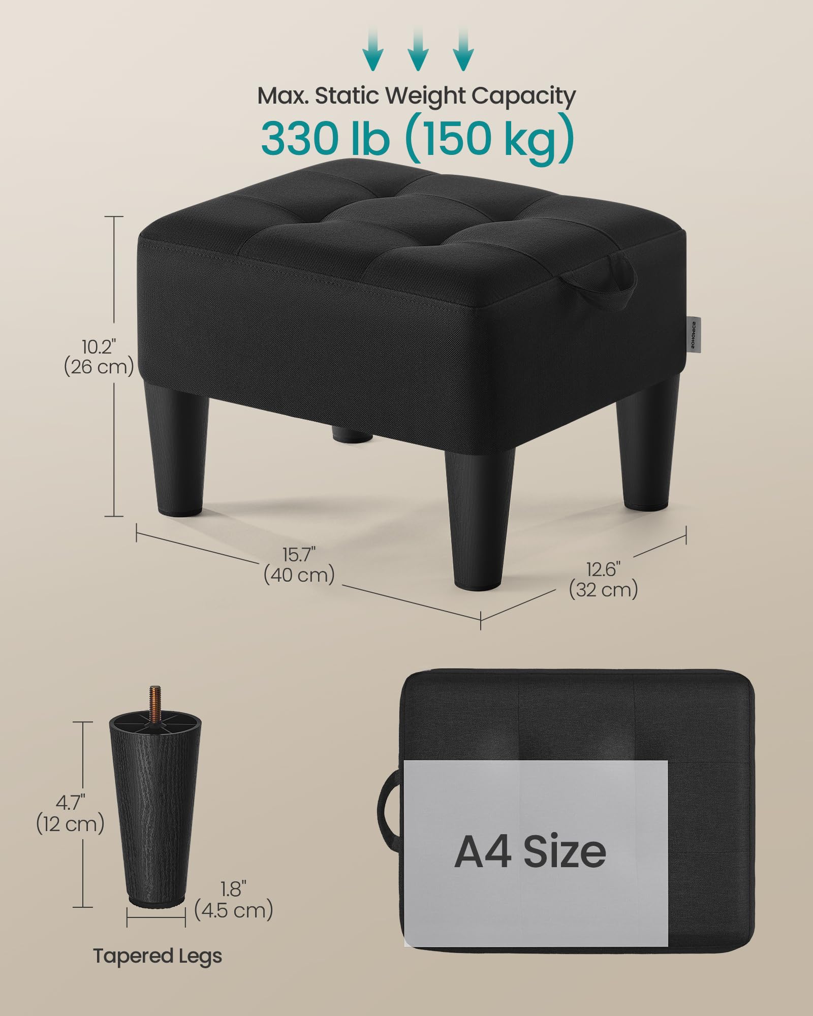 Songmics foot stool shows hidden storage compartment for small essentials