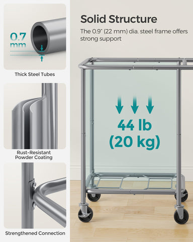 Four wheels with brakes for controlled movement and placement