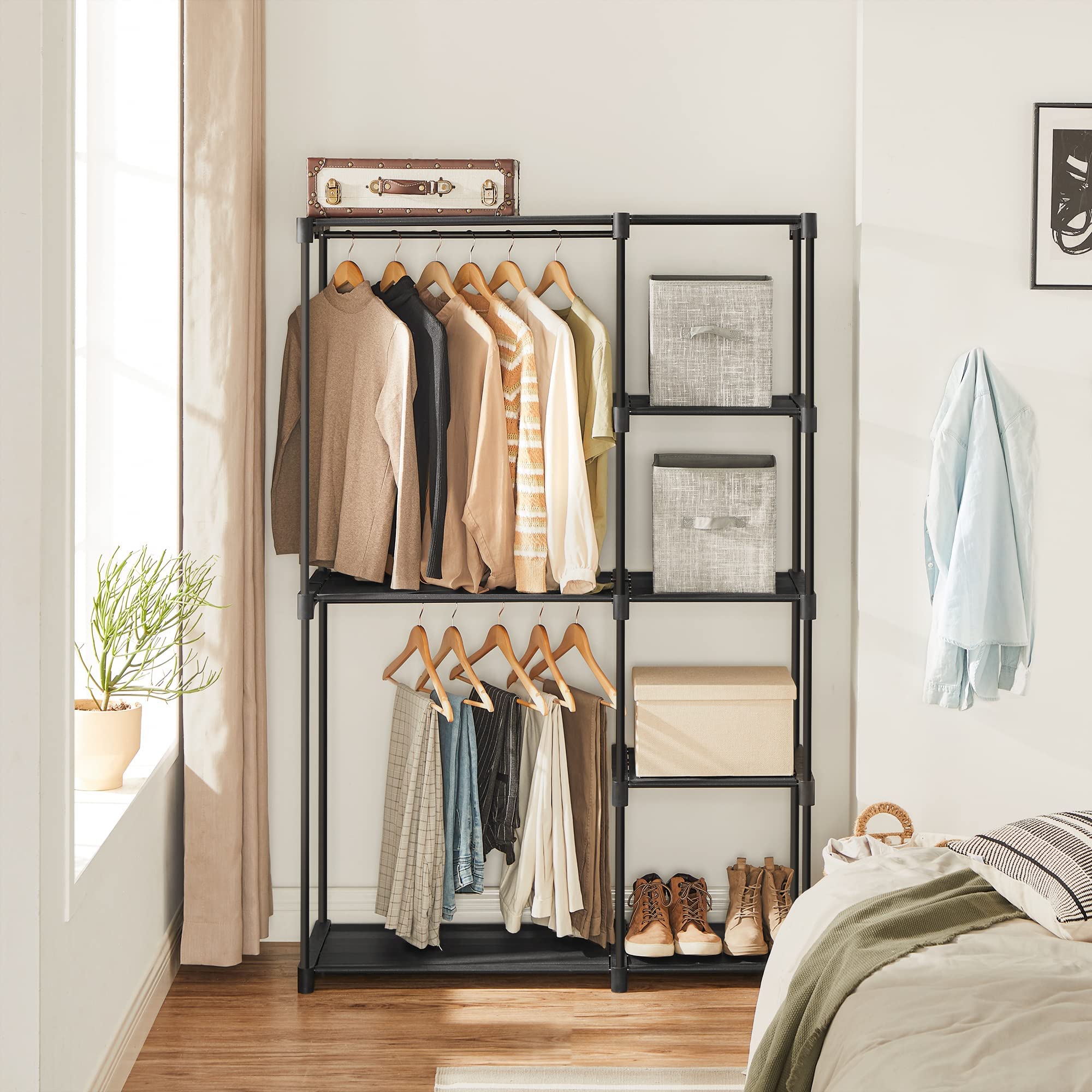 SONGMICS freestanding closet in a bedroom blends with decor and space.