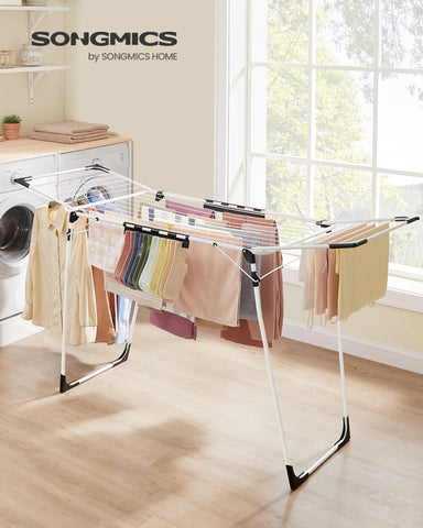 SONGMICS Gullwing rack fully extended offering ample drying space