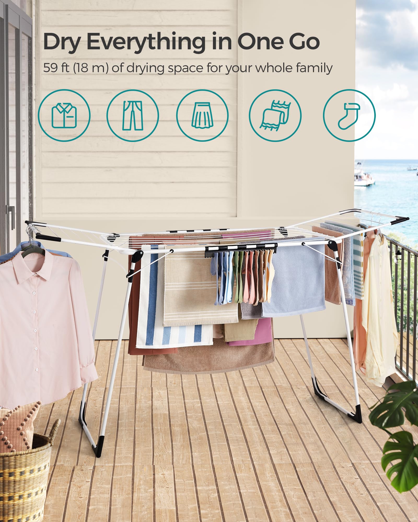 Sturdy frame of SONGMICS Gullwing rack for stable drying