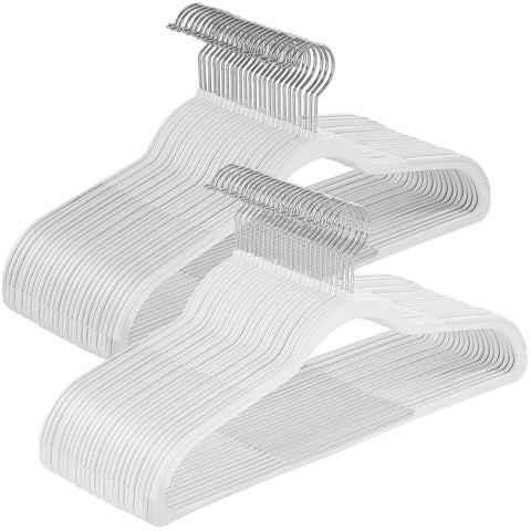 SongMics cloud white hangers on a closet rod keep outfits organized.