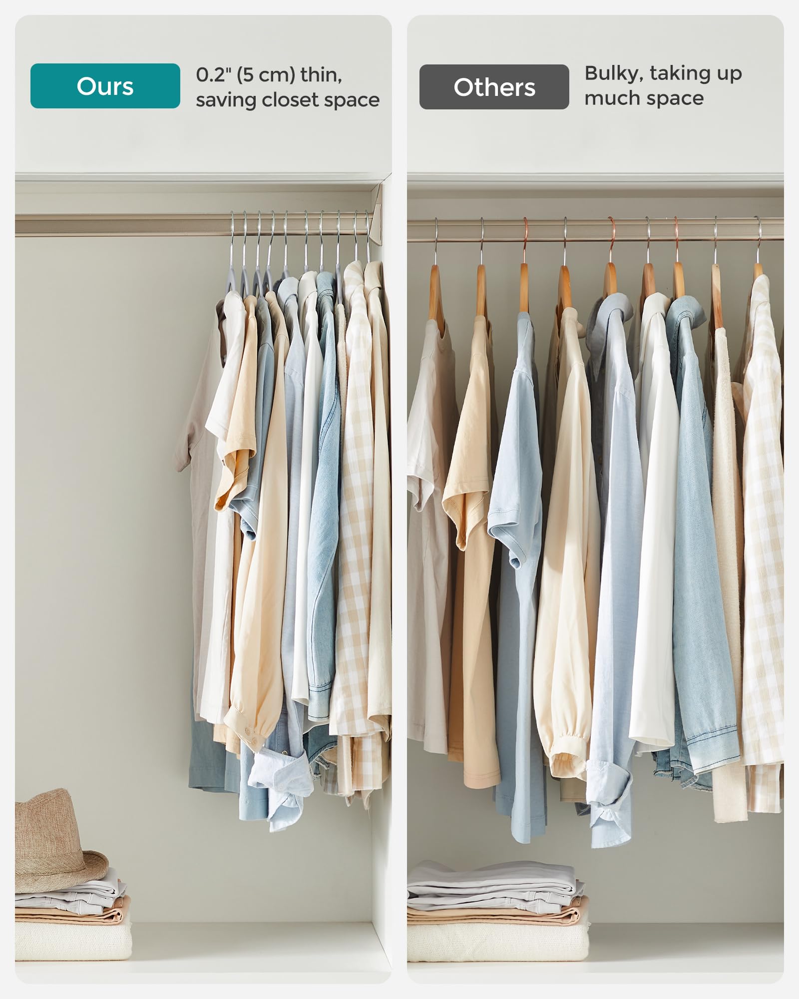 SONGMICS slim hangers maximize space while preserving garment integrity