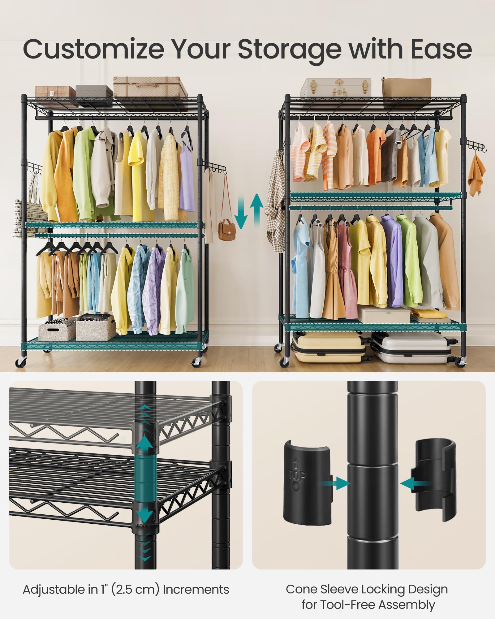SONGMICS hanging rails designed for long garments and outfits
