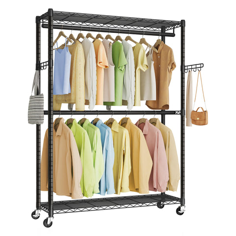 SongMICS heavy-duty rolling clothes rack assembly for quick setup and versatile storage.