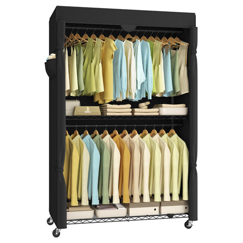 SONGMICS heavy-duty rolling clothes rack front view showing sturdy frame and mobility