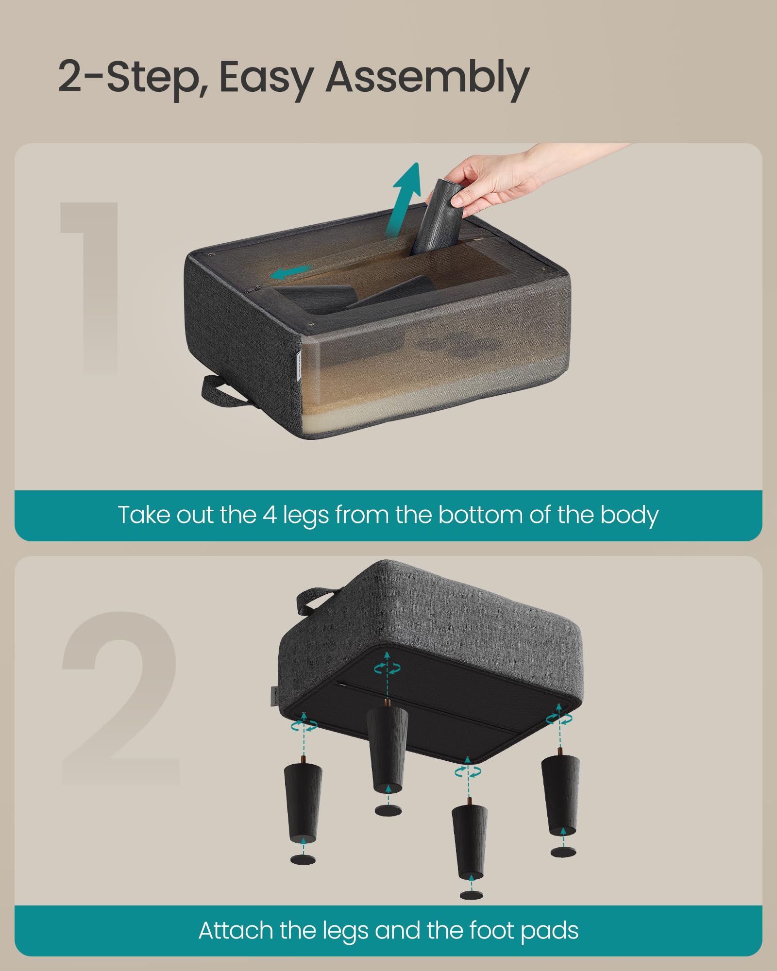 SONGMICS hidden storage compartment keeps small items neatly tucked away.