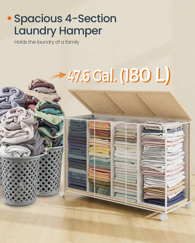 SONGMICS HOME 47.6-gallon capacity supports ample sorting for families.