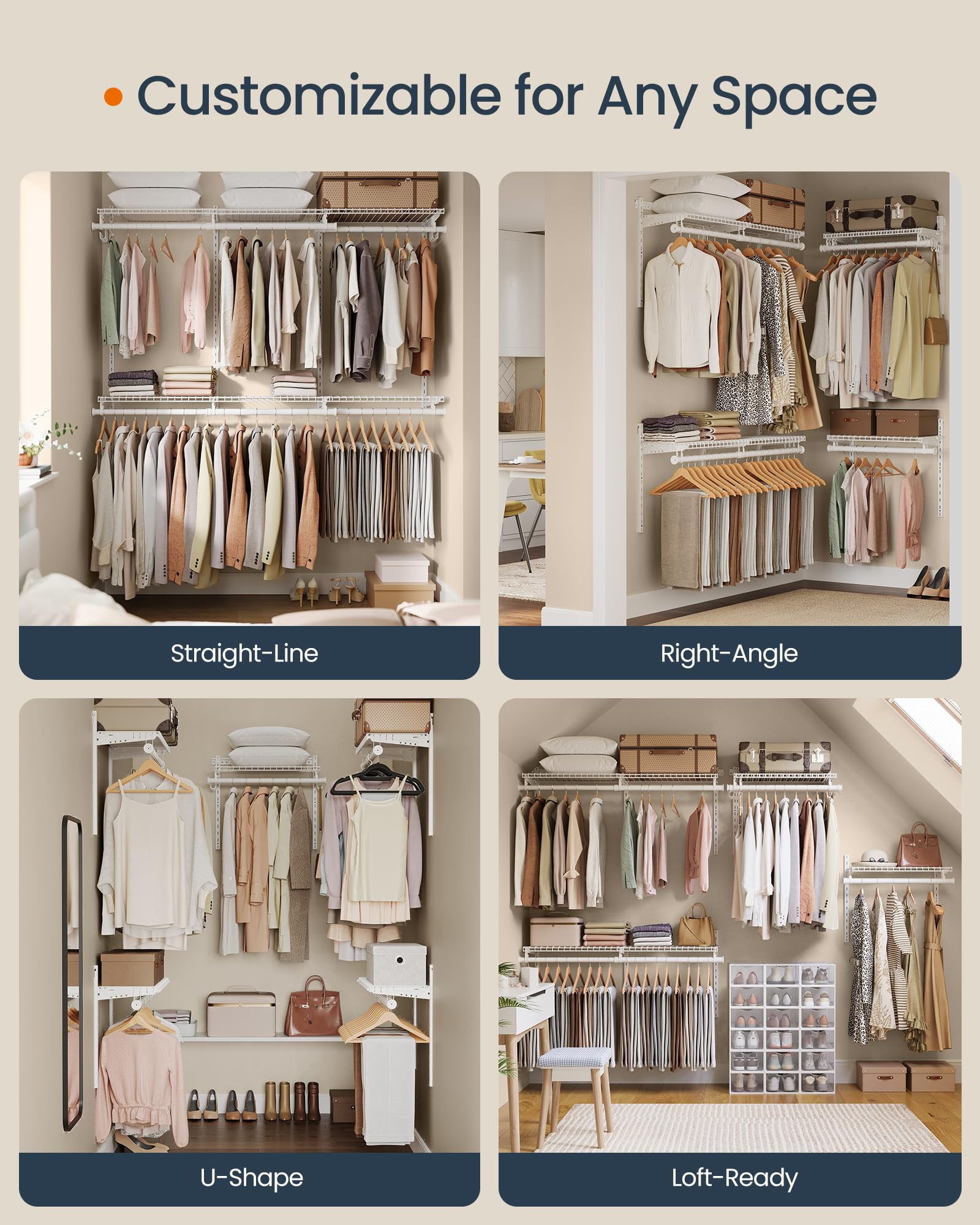 SongMics Home Closet System sturdy shelves support daily items.