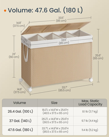 SONGMICS HOME four-compartment design helps color and fabric sorting.
