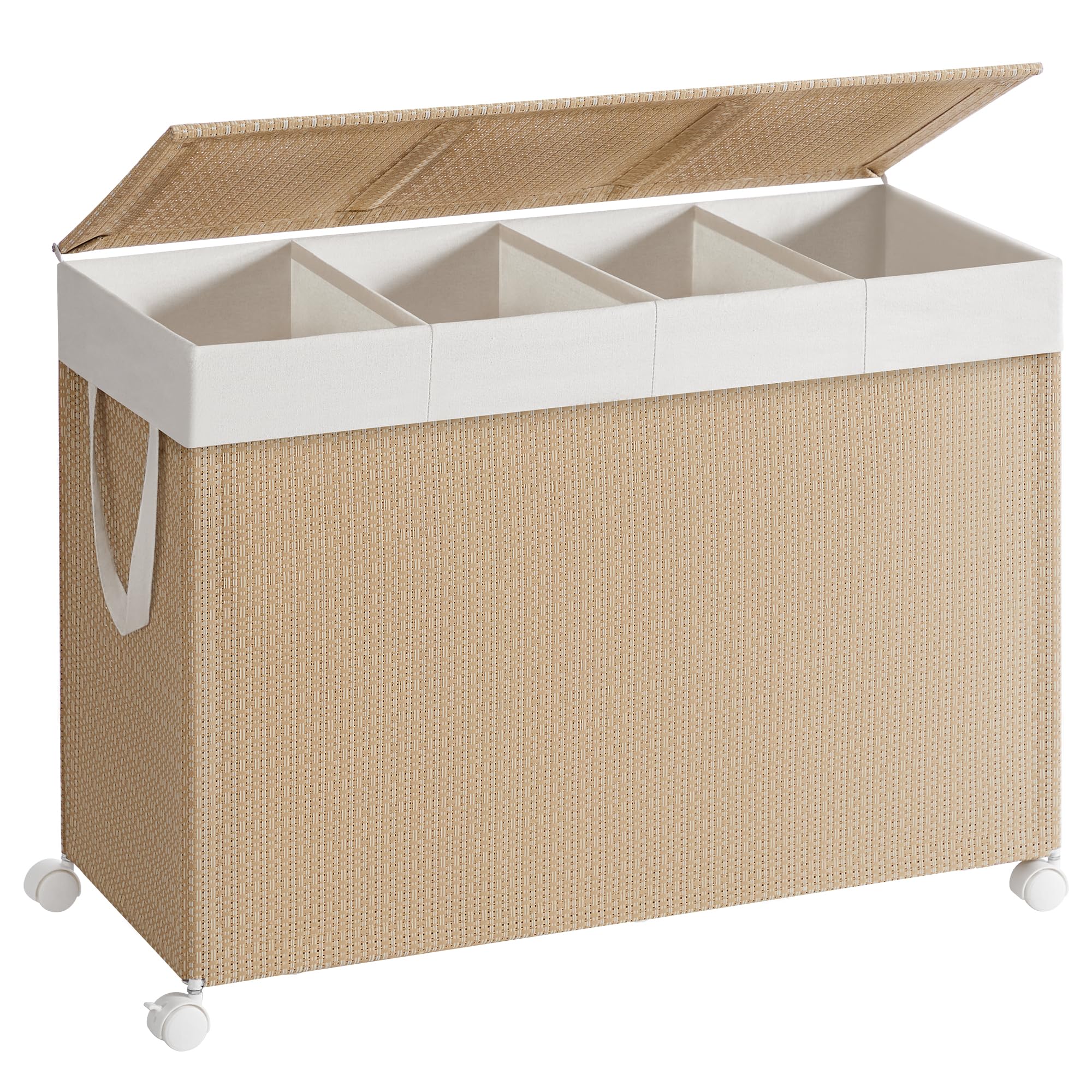 SONGMISTICS HOME laundry hamper with four-section rolling design for organized laundry.