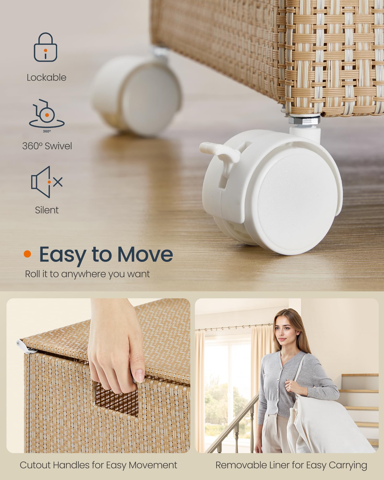 SONGMICS HOME natural-beige with matte-white rattan-style look complements any room.
