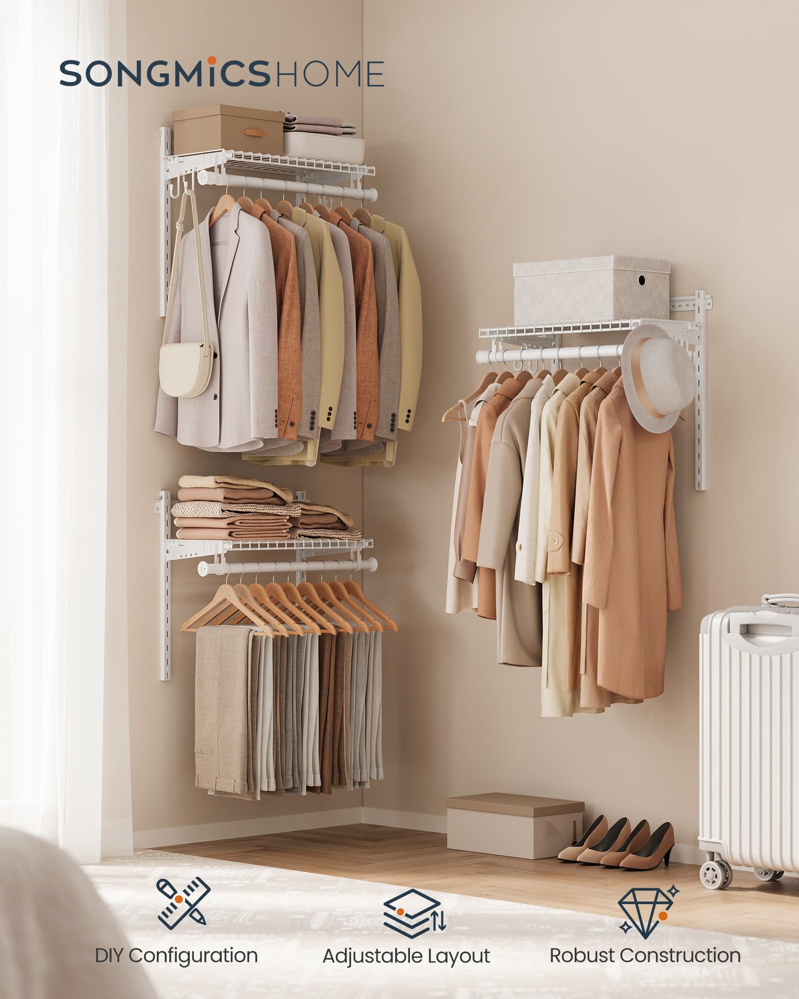 URGR031W01 adjustable shelves maximize custom closet storage.