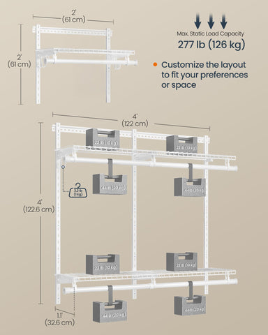 URGR031W01 closet rods provide sturdy hanging space.