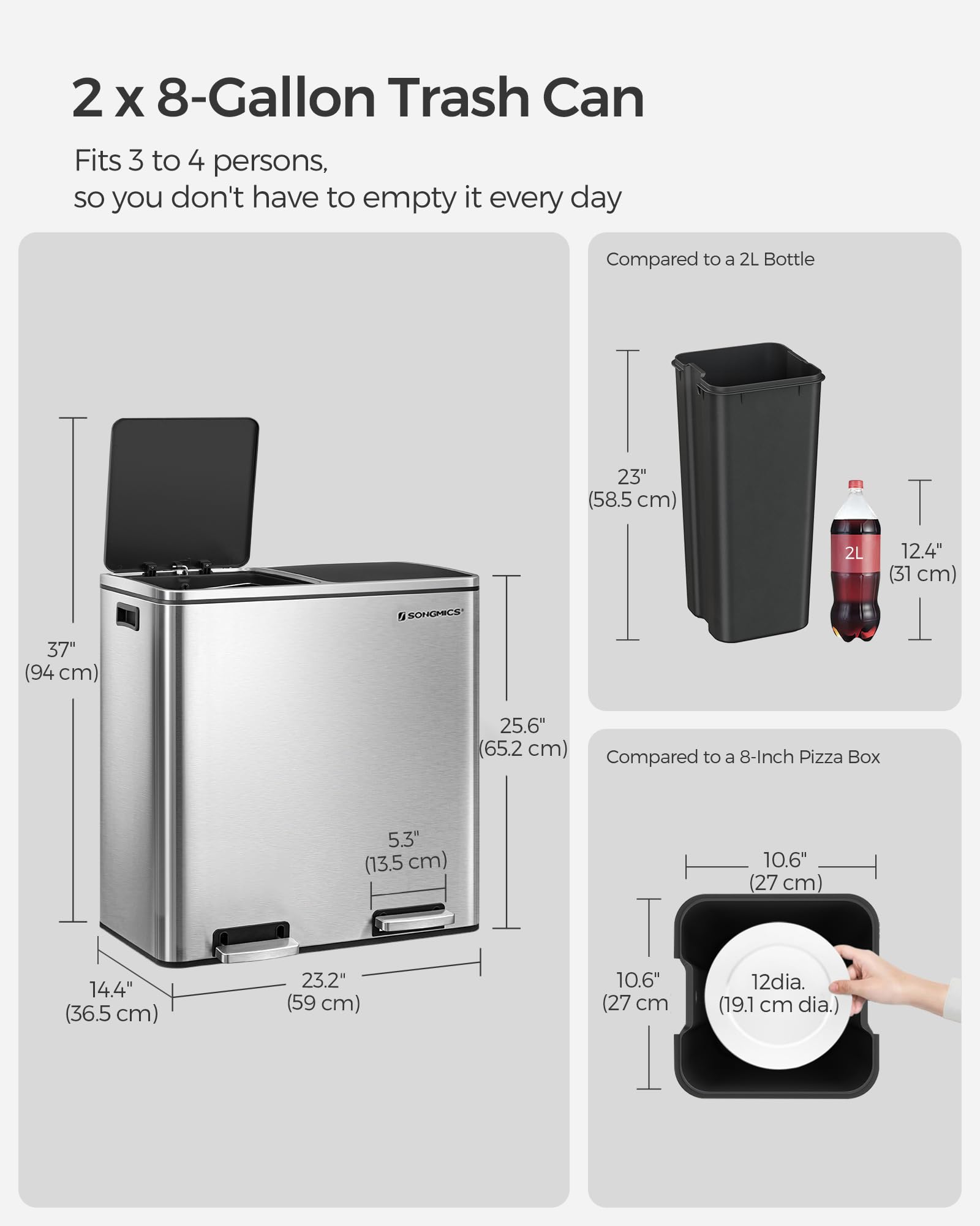 Includes 15 trash bags with the SONGMICS trash can package
