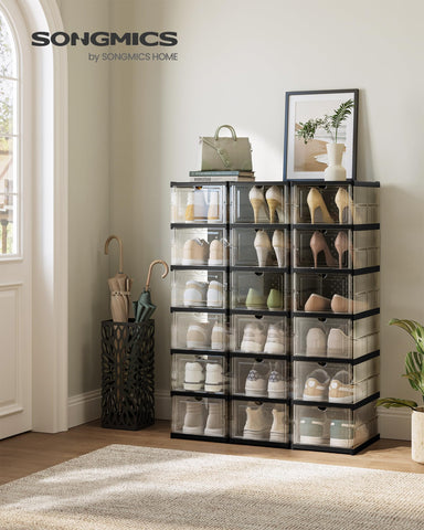 SONGMICS integrated shoe cabinet with open doors reveals organized footwear.