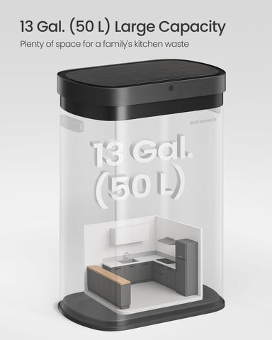 SONGMICS IPX4 splash-resistant trash can suitable for kitchens and utility rooms.