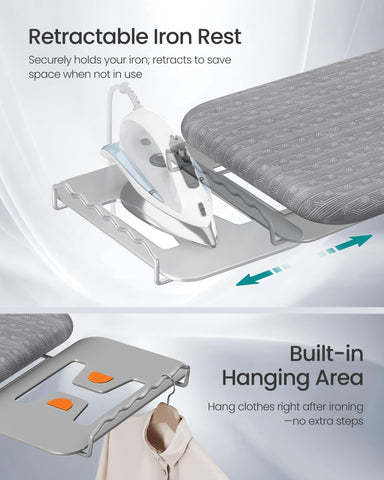 SONGMICS 43x13 inch ironing board provides wide ironing area with easy storage